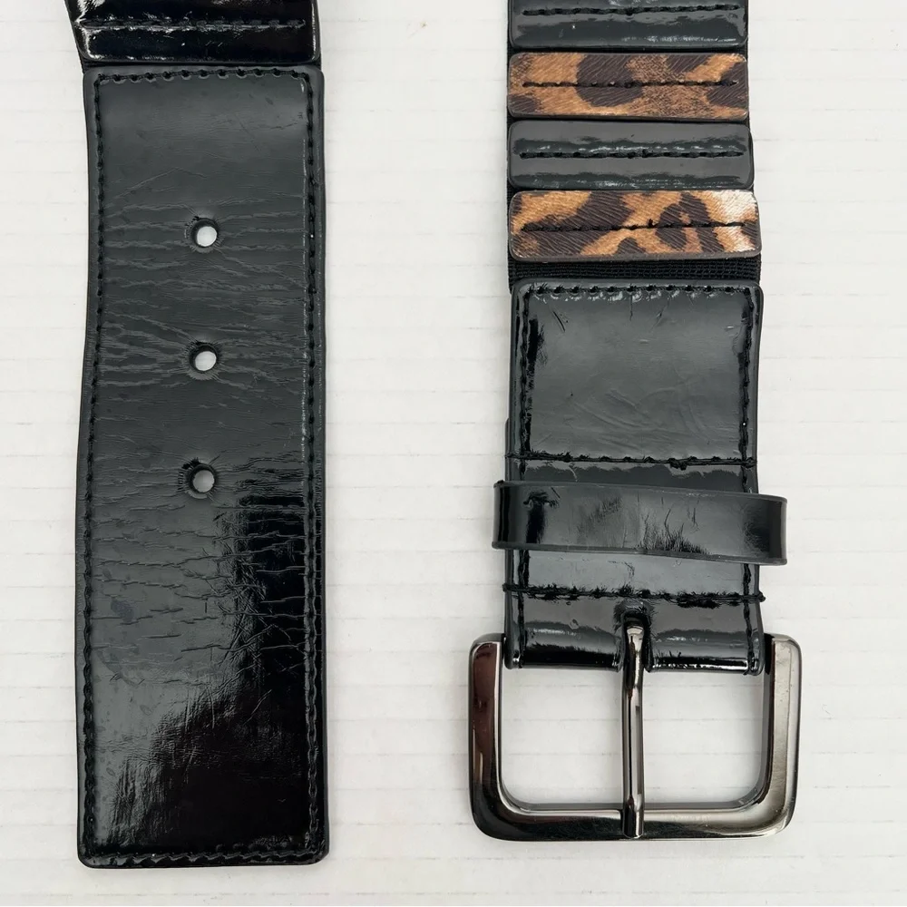 Leopard Print Wide Pleated Stretch Belt – Mob Wife, Office Siren Size S/M